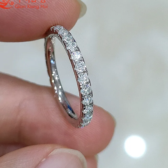 Authentic Soild 10K 14K 18K Gold 2Mm Moissanite Full Eternity Ring Band D Color Vvs Round Moissanite White Yellow Rose Gold Ring Jewelry