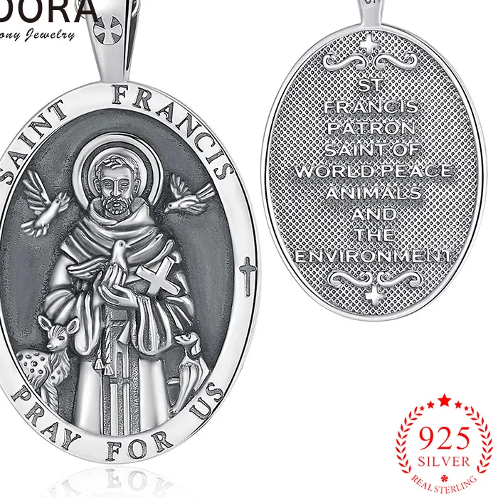 Authentic Eudora 925 Sterling Silver Saint Francis Necklace Cross Dove Amulet Religious Pendant Jewelry Personality