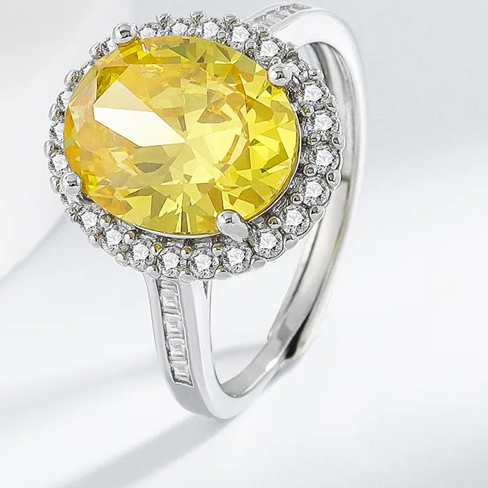 Authentic Oval Dove Egg Bright Yellow Zircon 925 Sterling Silver Ring Light Elegant Banquet Jewelry