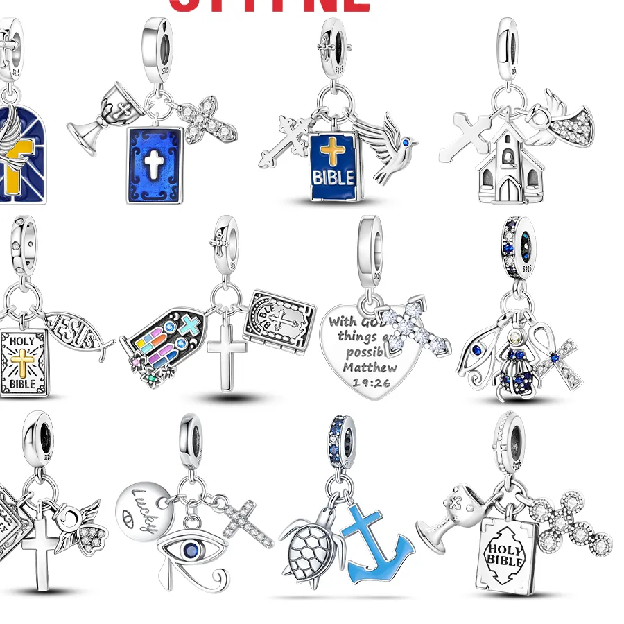 Authentic Religious Series Original Charms 925 Silver Bible Cross Dove of Peace Beads Pendant Fit Diy Women's Bracelet Jewelry Making