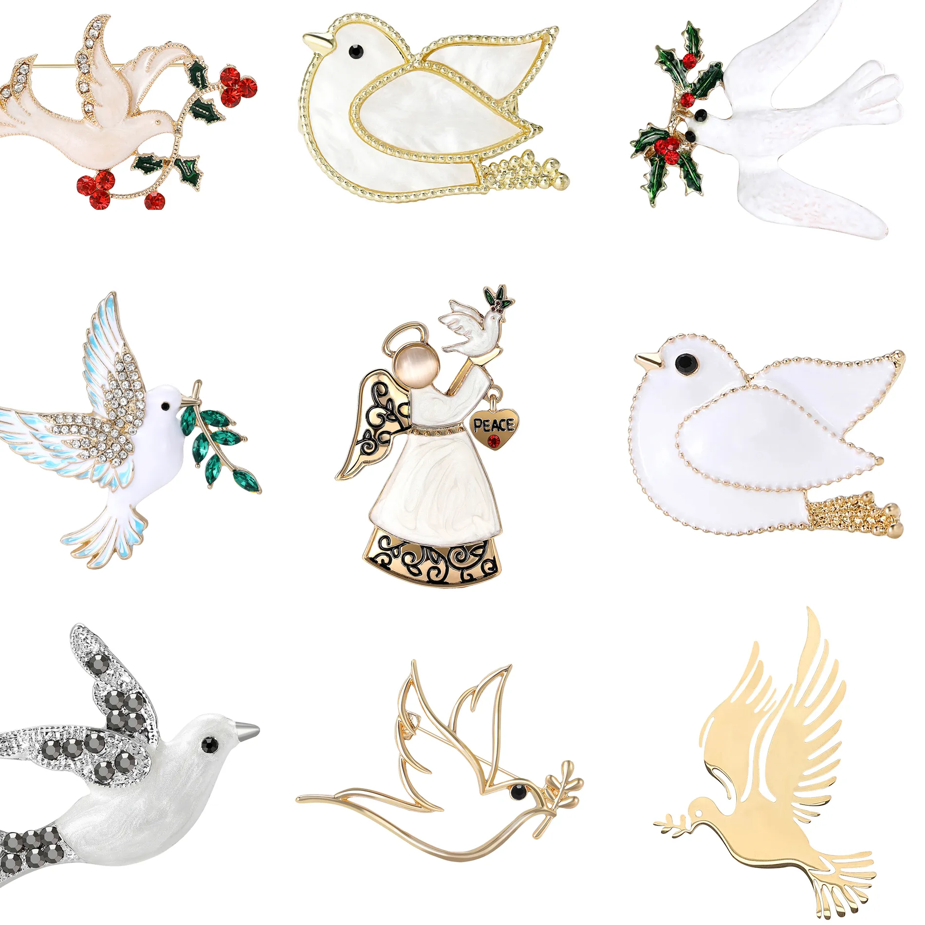 Authentic Luxury Rhinestone Dove Brooches for Women Enamel Animal Pins Office Party Friend Gifts Jewelry Accessories Decoration