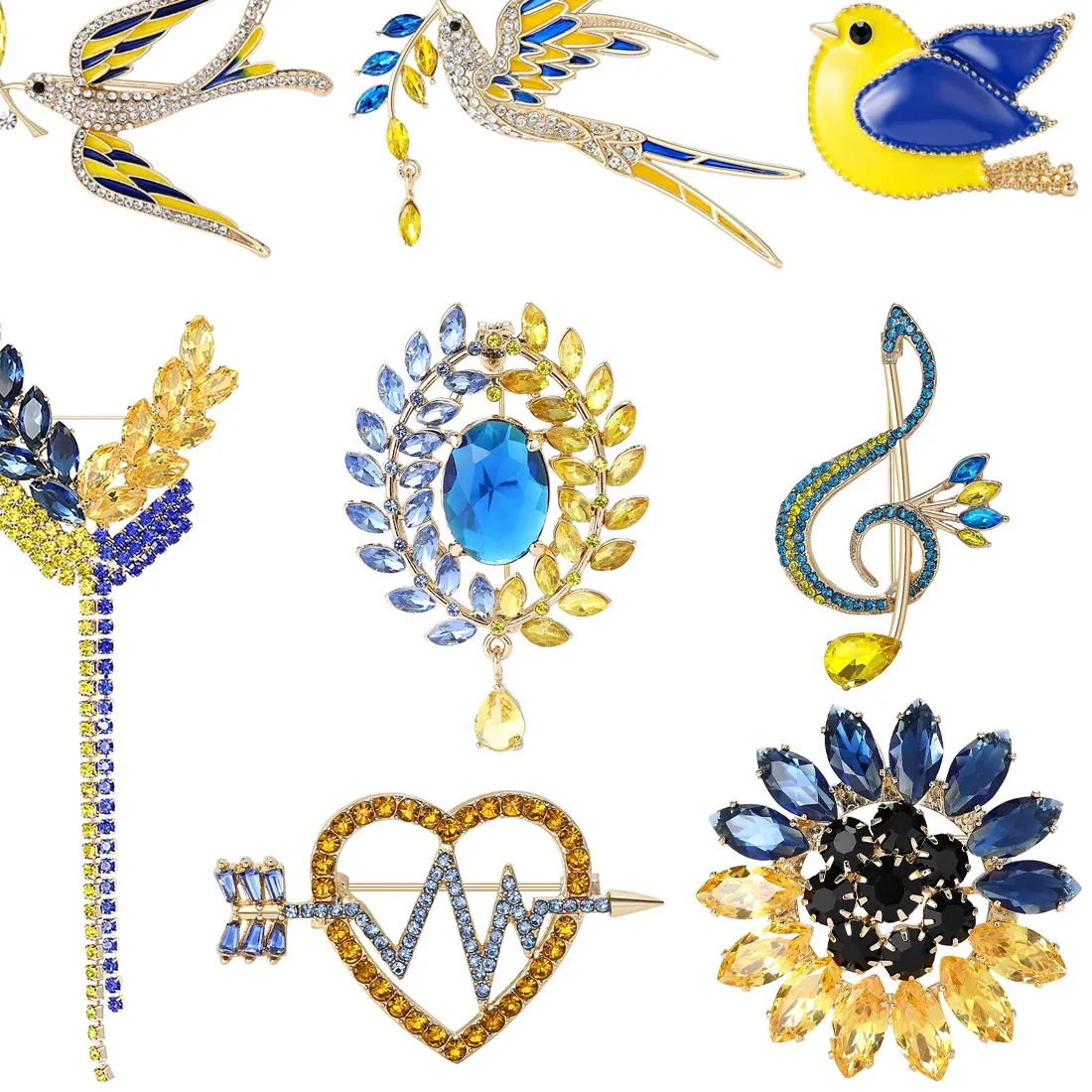 Authentic Enamel Peace Dove Brooches Ukraine Rhinestone Ear Of Wheat Pins Office Friend Jewelry Accessories