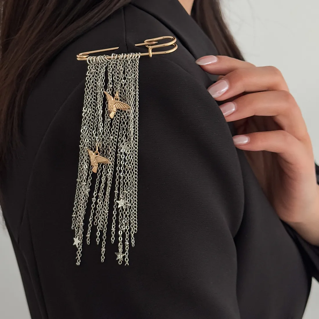 Authentic New Irregular Tassel Chain Peace Dove Brooch For Women New Design Multi-Functional Pants Chain Charm Versatile Accessory Jewelry