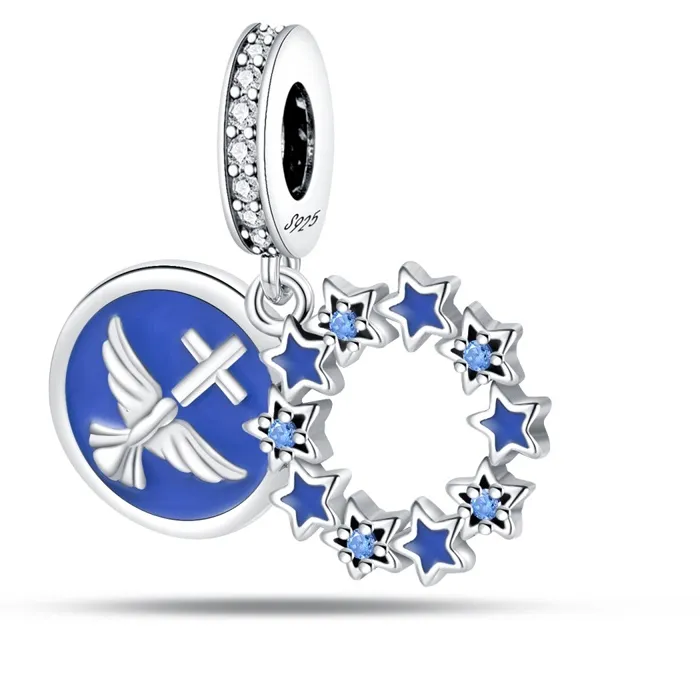 Authentic Charms Beads Blue Dove Cross Star Plata Fit Original 925 Charms Bracelet Religious Peace Blessing Jewelry Gifts for Women