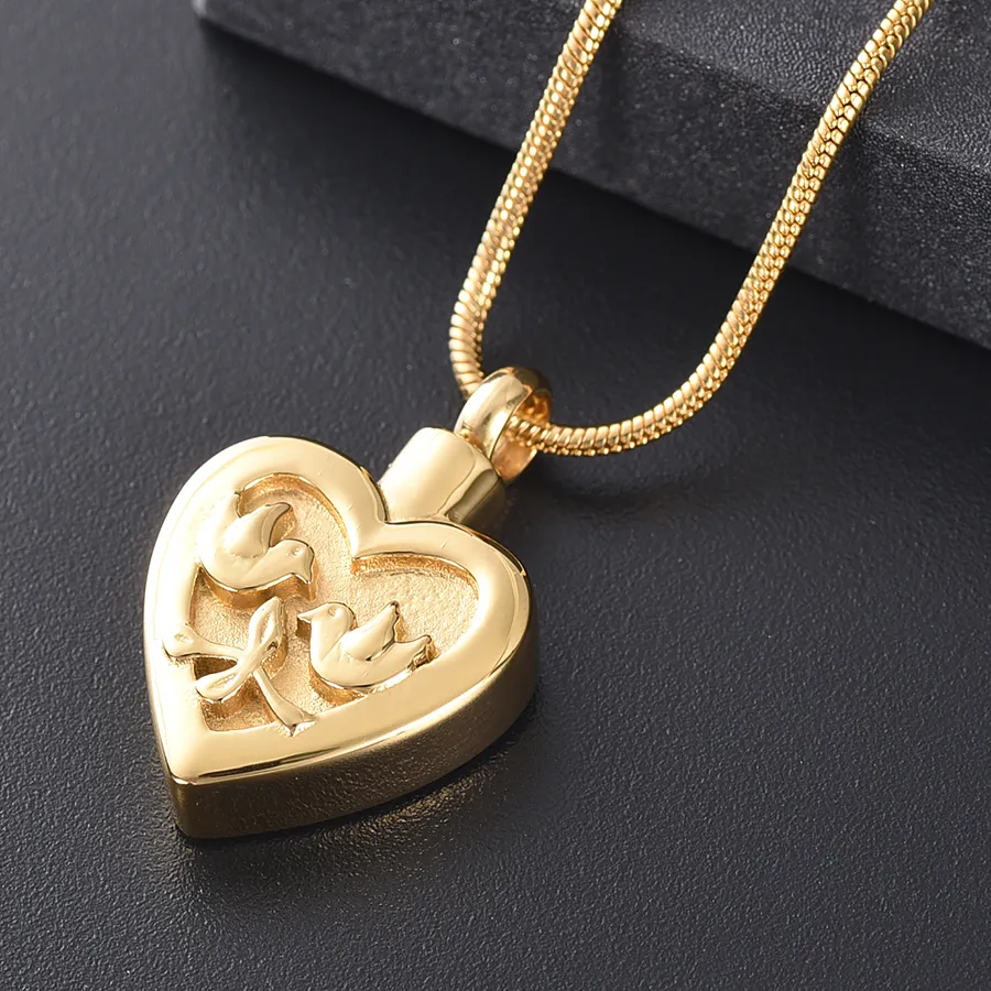 Authentic Double birds Peace dove heart shape Cremation pendant For Ashes urn Pet Loss Keepsake Memorial Necklace human pet charms women