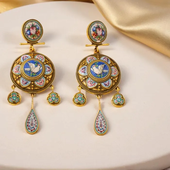 Authentic Celestial Harmony Peace Dove Rattle Earrings - Medieval Court Gold-Plated Sacred Talisman