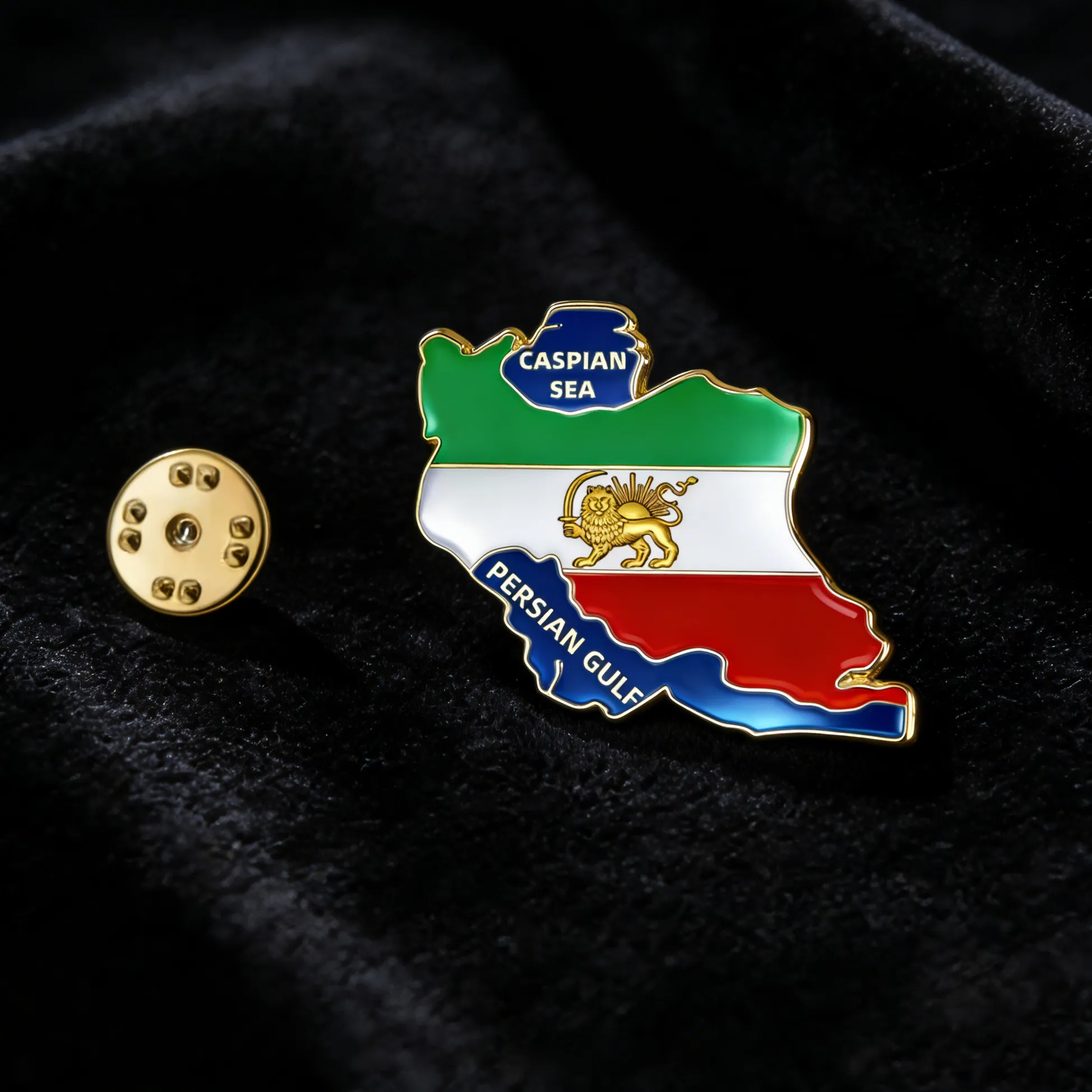 Authentic Unift Iran Flag Laple Pin Historical Flag Iranian Lion Sun Pin Caspian Sea & Persian Gulf Map Brooch Jewelry