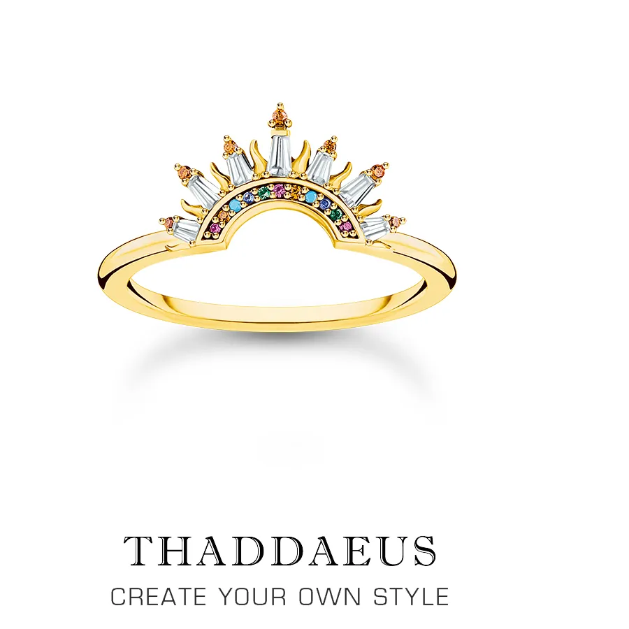 Authentic Colourful Sun Beams Gold Plated Ring Europe Bohemia Fine Jewelry Brand Real 925 Sterling Silver