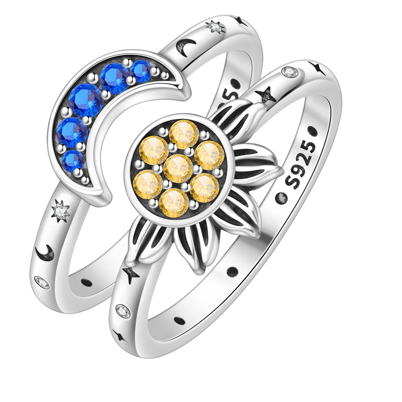 Authentic Orstarry S925 Sterling Silver Ring Exquisite Brilliant Milky Way Sun Moon Set Ring Original Jewelry Women Gifts