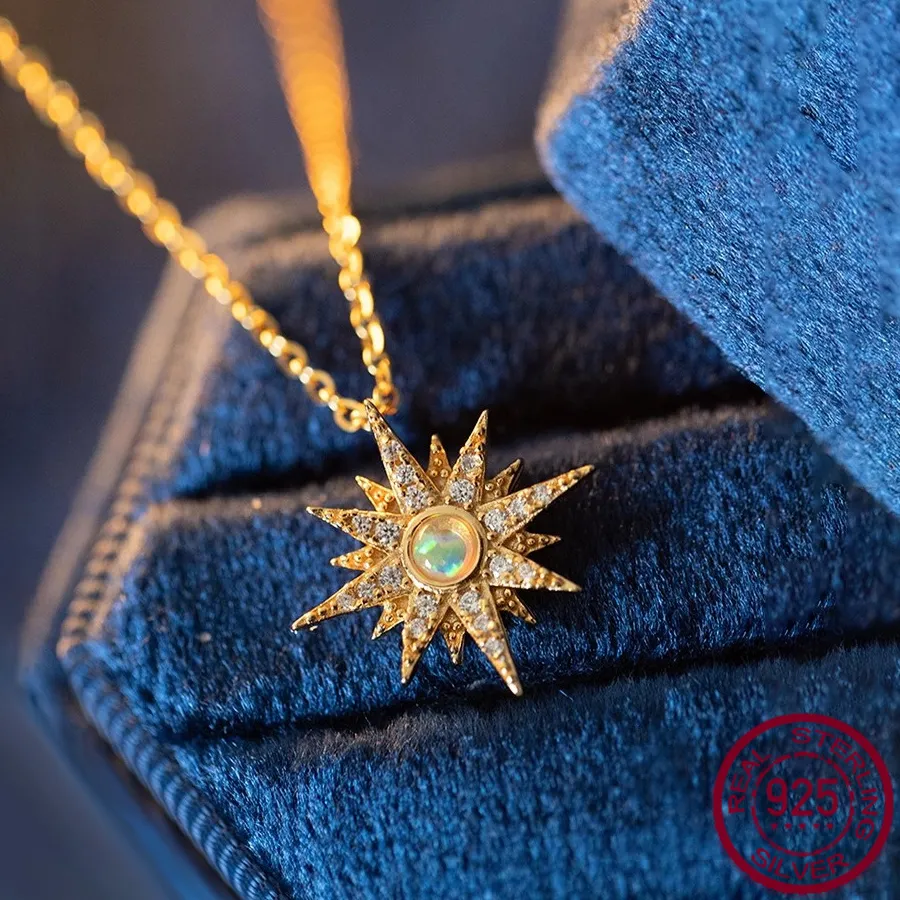 Authentic S925 sterling silver sun octagonal star popular personality retro temperament necklace wedding jewelry