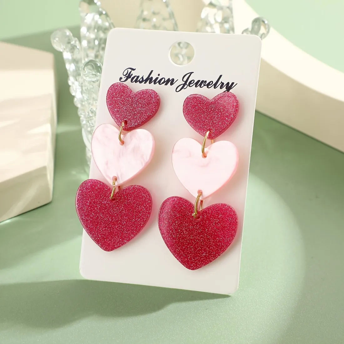 Authentic 1 pair of European and American fashion dopamine color matching love pendant earrings are suitable for New Year's Day and holiday gifts - slight color difference is normal and unavoidable
