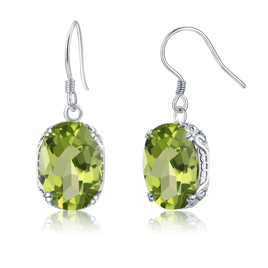 Authentic Original Vintage Peridot 925 Sterling Silver Long Hanging Earrings For Women Lever Back Drop Earrings Elegant Fine Jewelry