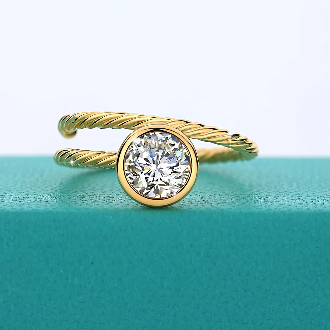 Authentic Celestial Spiral Amulet: 14K Gold Ring with 1ct VVS1 Moissanite – Radiant Fortune Talisman for Women