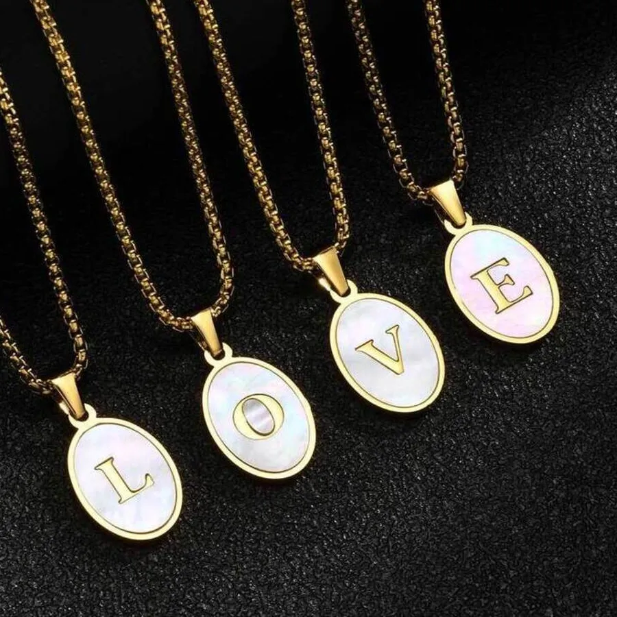 Authentic Natural Seashell Initials Necklace for Men,Gold Plated 26 Letters Pendant Necklace,Trendy Casual Jewelry
