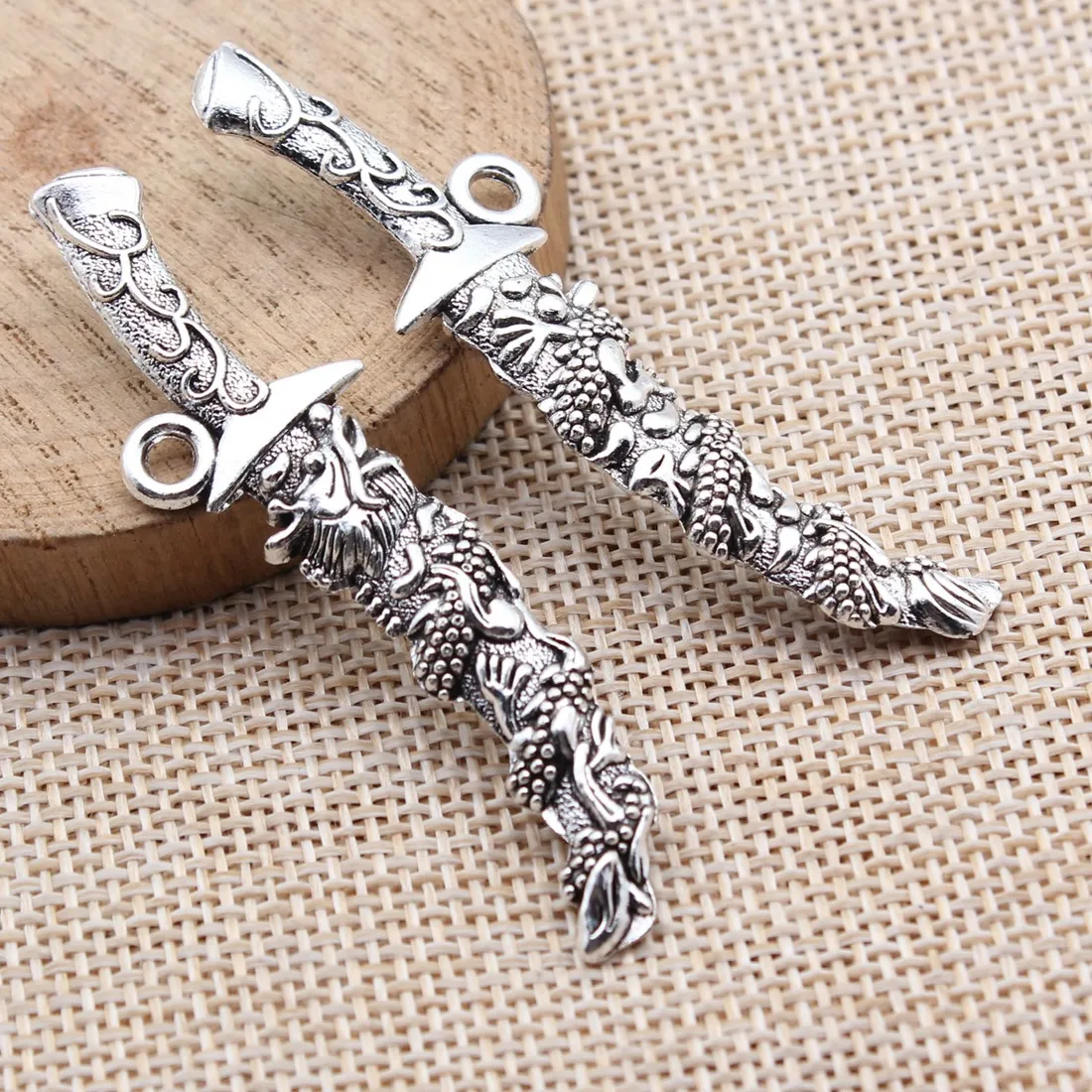 Authentic 8pcs 62x17mm(2.44x0.67inch) Antique Silver Color Dragon Pattern Sword Charms Pendants DIY Jewelry Making Accessories