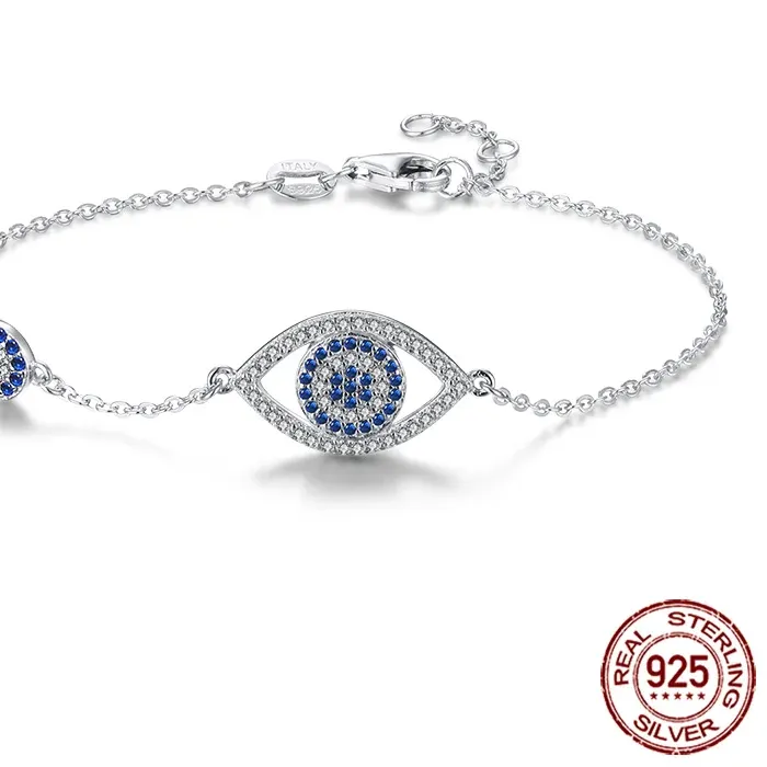 Authentic Kaletine Luck Hamsa Evil Eye Bracelets For Women 925 Sterling Silver Bracelet Blue CZ Men Turkey Jewelry For Girl KLTB057