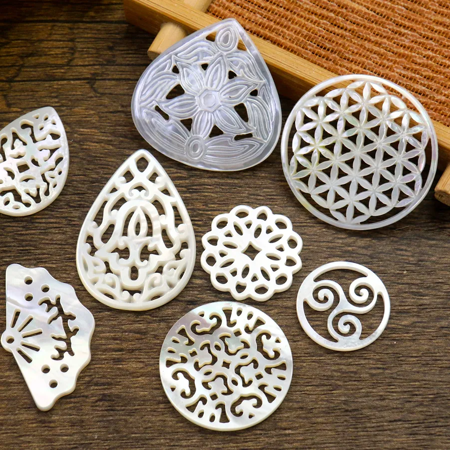 Authentic Natural Shell Pendant Mother of Pearl Water Drop Hamsa Charms for Jewelry Making Handmade DIY Necklace Jewelry Finding Accessory