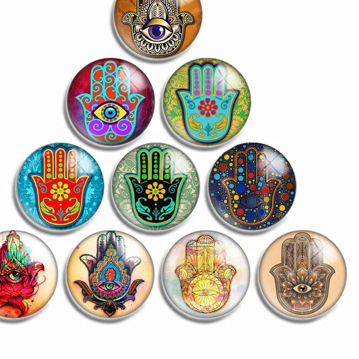 Authentic 12mm 10mm 16mm 20mm 25mm 30mm 554 Hamsa Mix Round Glass Cabochon Jewelry Finding 18mm Snap Button Charm Bracelet