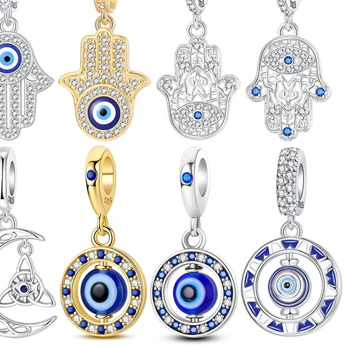 Authentic Evil Eye & Hamsa Hand 925 Sterling Silver Celtic Moon Trinity Knot Rotatable Evil Eye Pendant Fit Bracelets Jewelry
