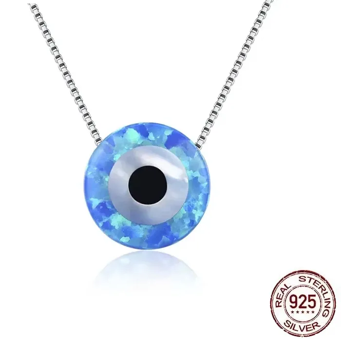 Authentic TONGZHE 925 Sterling Silver Necklace Opal Lucky Hamsa Evil Eye Charm Pendant Necklaces Woman Jewelry