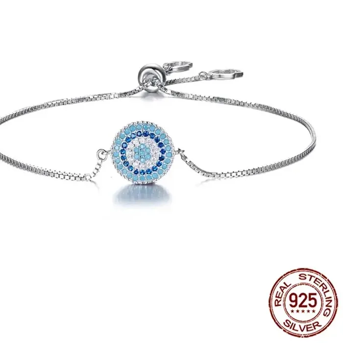 Authentic KALETINE 925 Sterling Silver Bracelet Paved Cubic Zirconia Turkey Good Luck Hamsa Evil Eye Charm Bracelet Women Men Jewelry