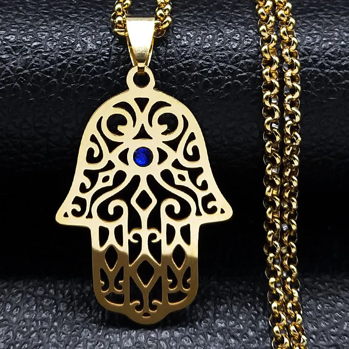 Authentic Vintage Arabic Hamsa Hand Pendant Necklace Chain Hand of Fatima Choker Amulet Necklaces Islam Woman Jewelry