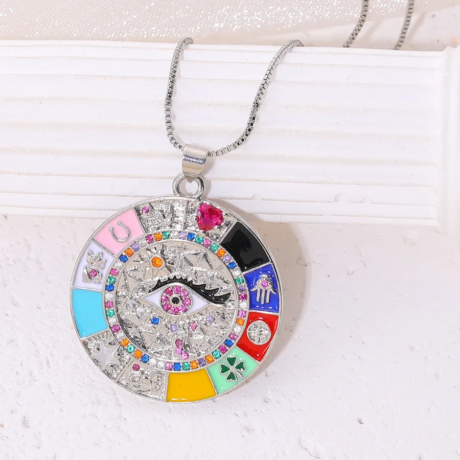 Authentic Juya Handicraft 18K Gold Plated Luxury Gem Enamel Fatima Hamsa Turkish Greek Evil Eye Pendant Necklace For Women Men