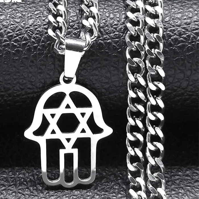 Authentic Jewish Hamsa Fatima Hand Hexagram Magen Star of David Necklace Pendant for Women Necklaces Jewelry N6173S03