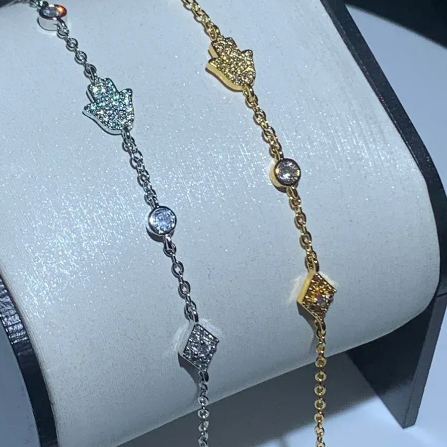 Authentic Sparking Micro Paved CZ Lukcy Evil Eye Hamsa Hand Charm Link Chain Bracelet For Women