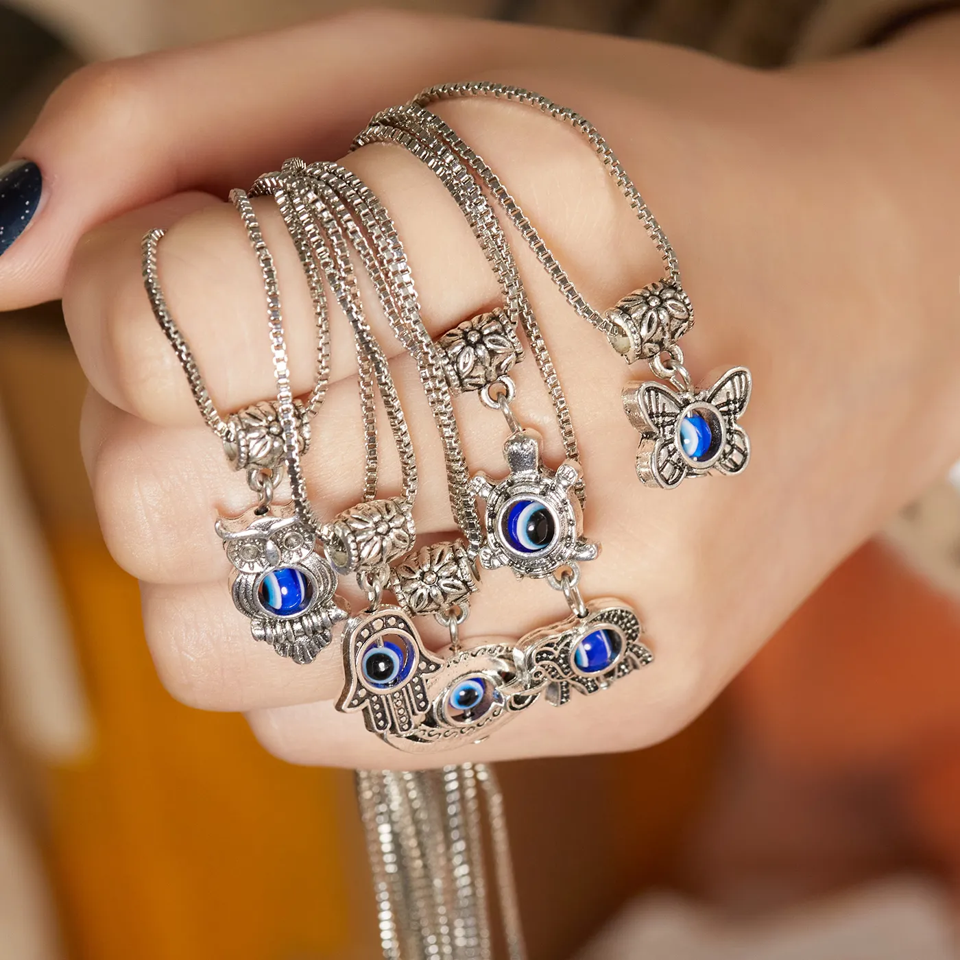 Authentic Lucky Blue Evil Eye Fatima Hamsa Pendant Necklace Women Men Turkish Turtle Elepant Boho Jewelry