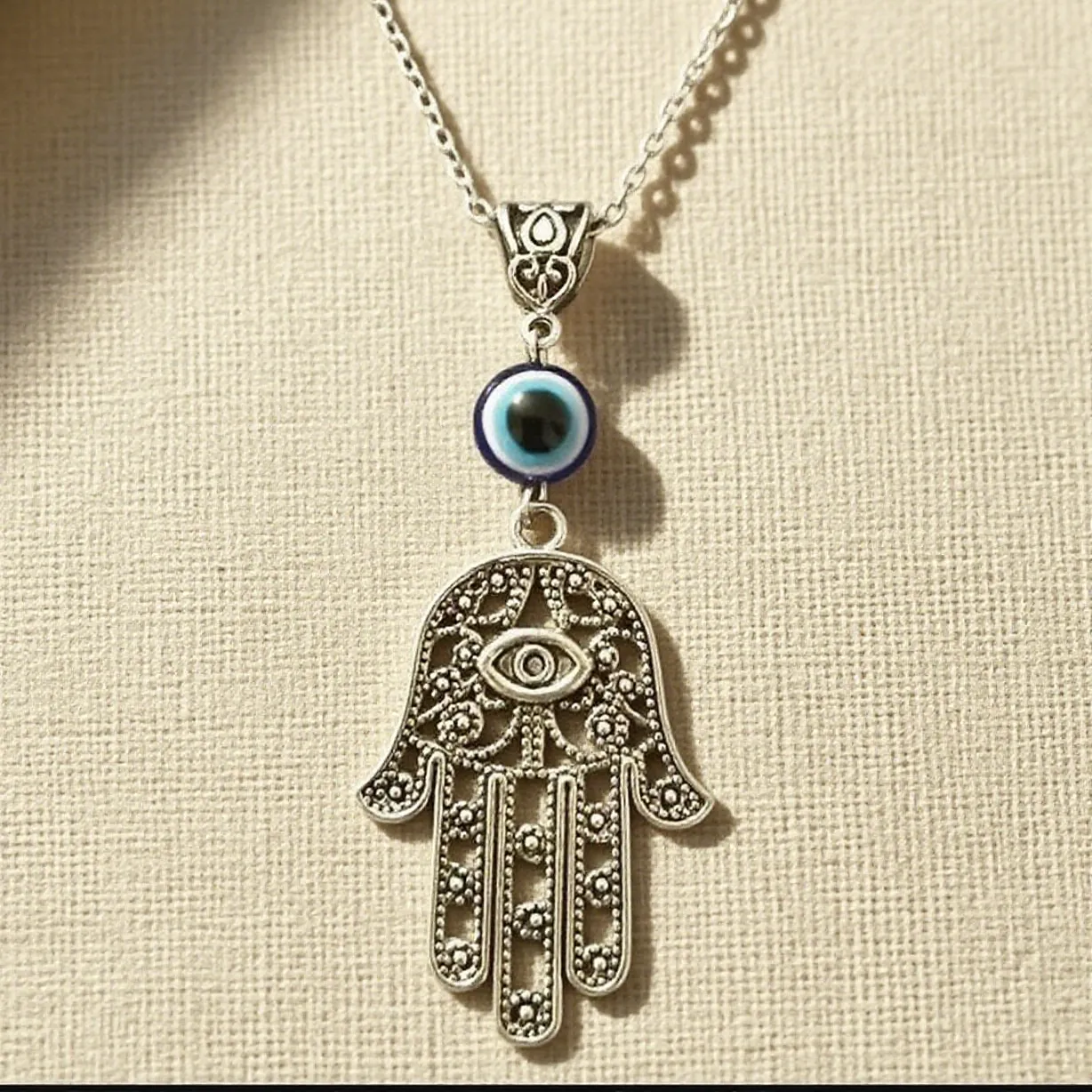 Authentic 1Pc Vintage Women Turkish Evil Eye Hamsa Hand Pendant Necklaces DIY Punk Men Spiritual Hamsa Palm Lucky Amulet Collares Jewelry