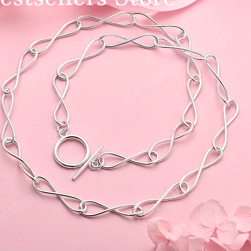 Authentic 925 Sterling Silver Twisted Infinity Symbol Necklace Jewelry