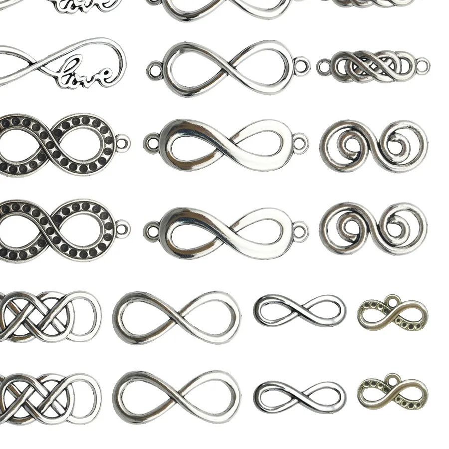 Authentic 20pcs Antique Silvery Vintage Infinity Symbol Connector Charms Pendants for DIY Bracelet Necklace Jewelry Making Finding