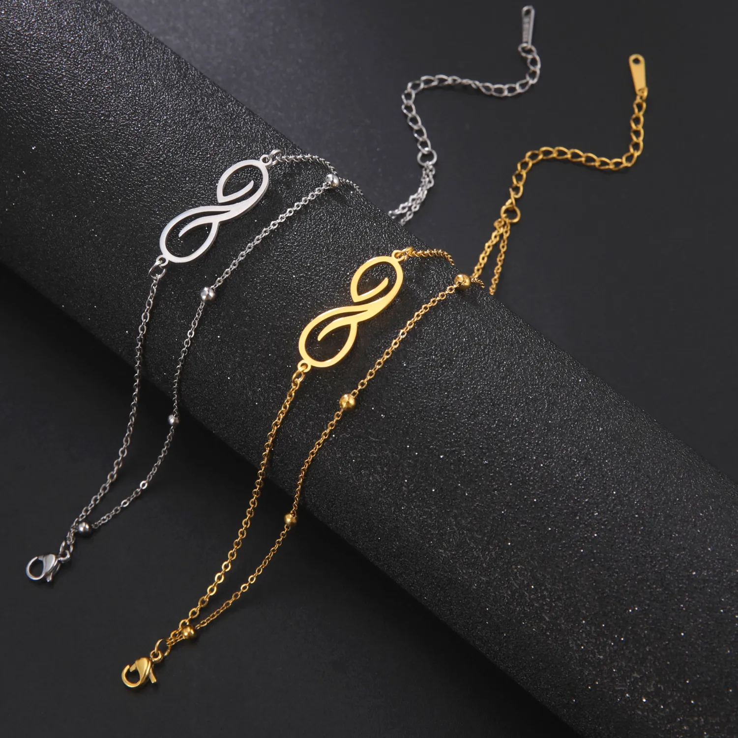 Authentic Skyrim Infinity Symbol Bracelet Women's Minimalist Geometric Symbol Double layer Bead Chain Couple Jewelry