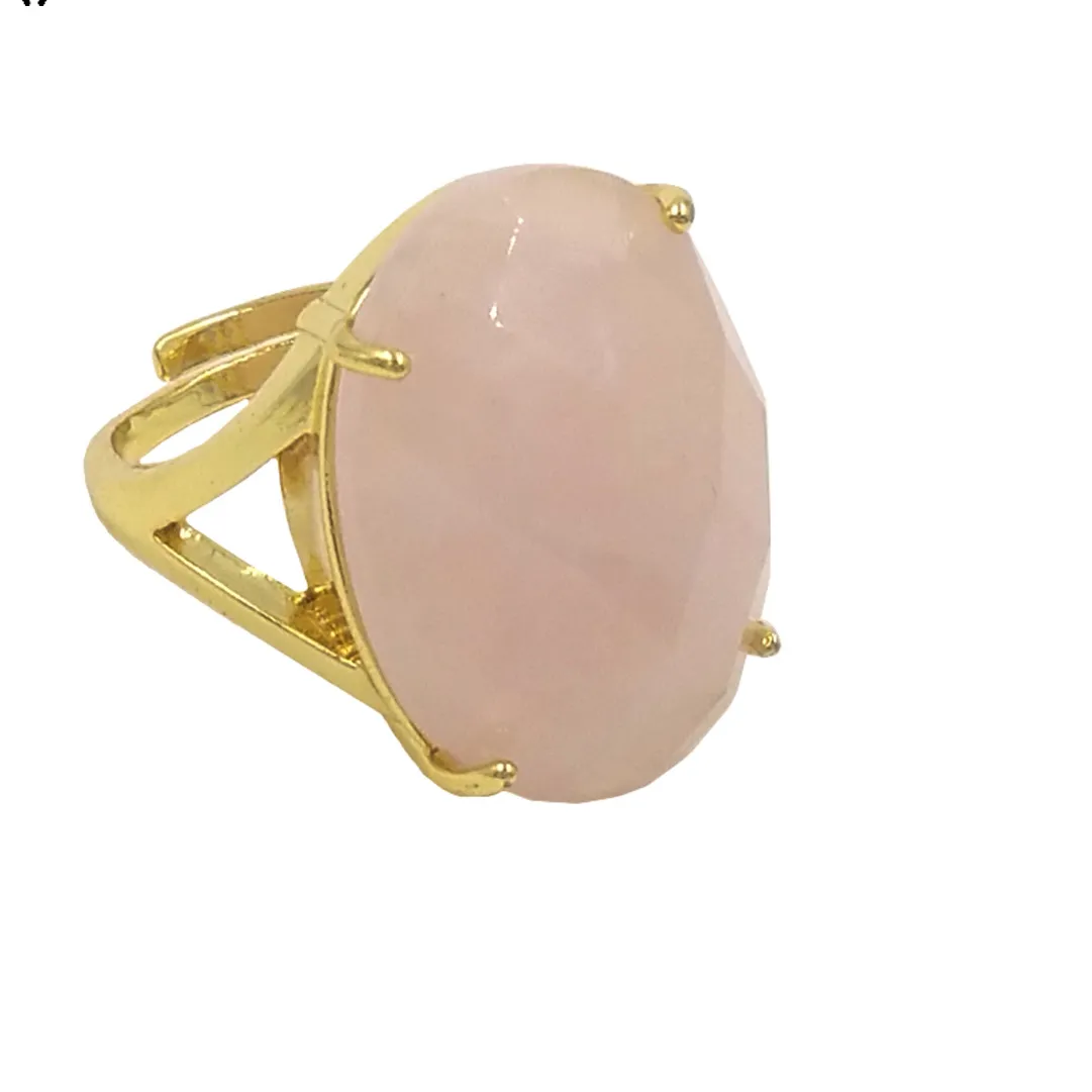 Wt- R604 Smooth Fine Oval Shape Gemstone With 18K Gold Plated Blackobsidian Stone Rings Jewelry Decorated