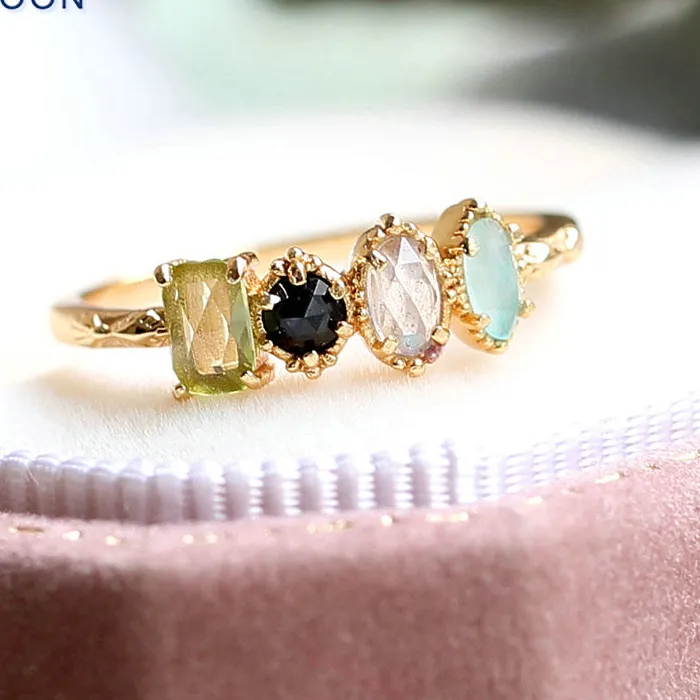 Authentic LAMOON Gemstone Rings For Women Natural Peridot Corundum Labradorite Amazonite Ring 925 Sterling Silver Gold Vermeil Jewelry