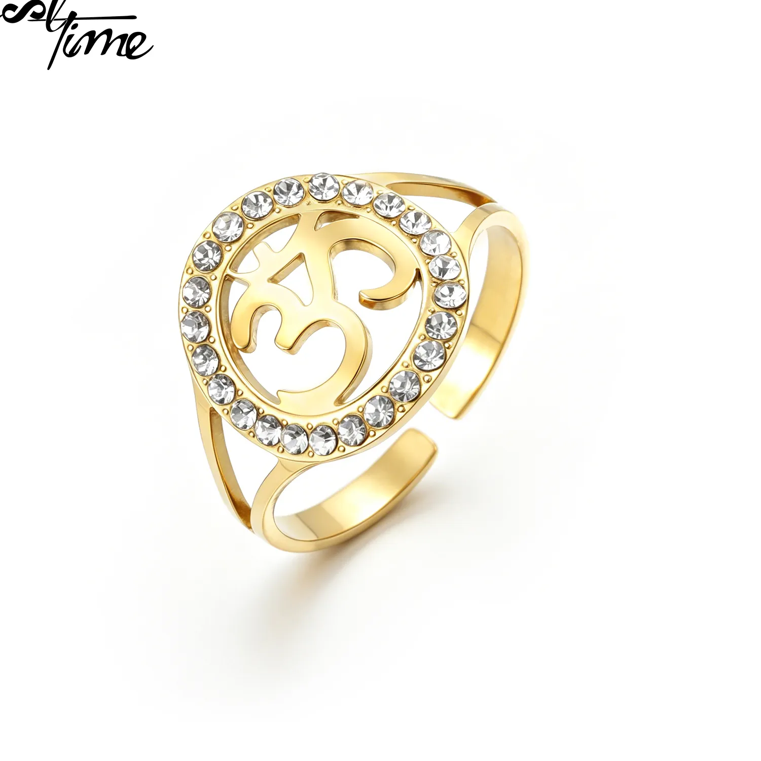 Authentic CoolTime Om Symbol Women Ring Adjustable Spiritual Jewelry Zircon Yoga Cuff Ring Finger Ring Religious Amulet