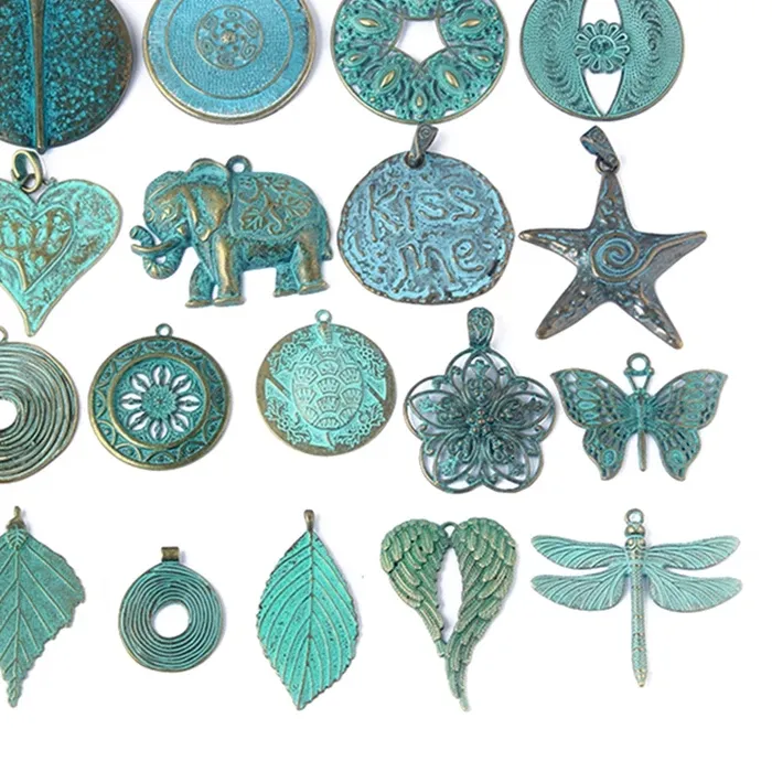 Authentic 2PCS/lot Verdigris Patina Large Boho Charms Ganesha Elephant Heart insect Pendant For DIY Jewelry Necklace Making Findings
