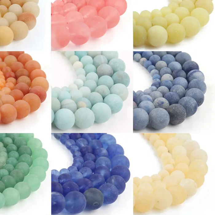 Authentic 40 Style Natural Matte Stone Beads Amazonite Agates Aventurine Beads for Jewelry Making DIY Bracelet 15'' Original Mineral Beads