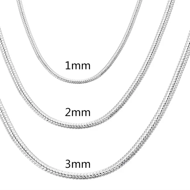 Authentic 40-75cm 925 Sterling Silver 1MM/2MM/3MM solid Snake Chain Necklace For Men Women Jewelry for pendant free shipping