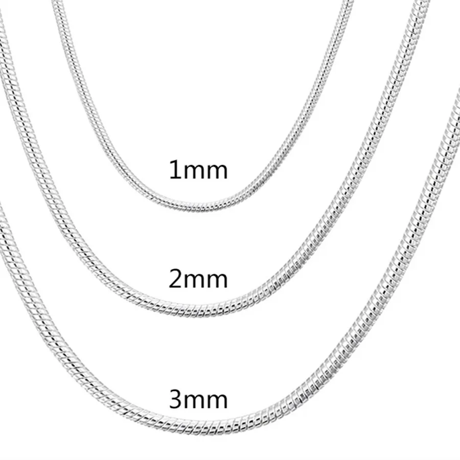 Authentic 40-75cm 925 Sterling Silver 1MM/2MM/3MM solid Snake Chain Necklace For Men Women Jewelry for pendant