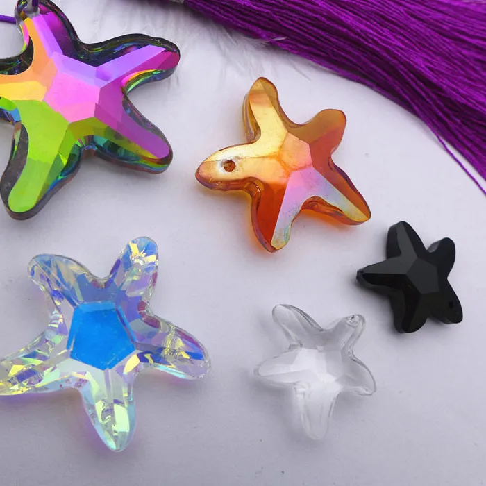 Authentic 20/32/40 mm star shape chandelier crystals starfish curtain drop plated rainbow ab clear glass pendant jewelry DIY bead necklace