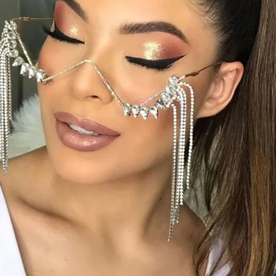 Authentic Stonefans Rhinestone Drop Glasses Frame Free Shipping 2023 Crystal Tassel Half Frame Eyeglasses Jewelry