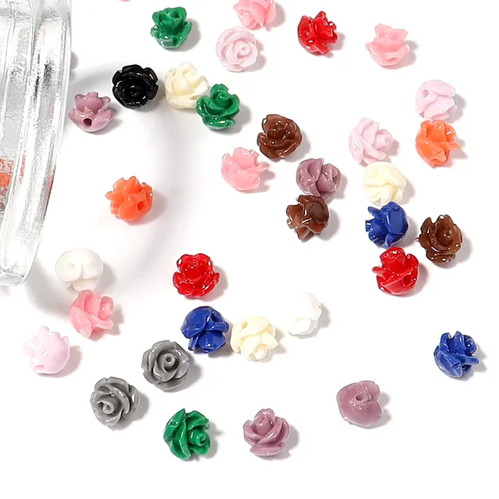 Authentic 30pcs Resin Imitation Coral Flower Bead 6mm Multicolor Artificial Flower Loose Beads for Bracelet Jewelry Making DIY Accessoires