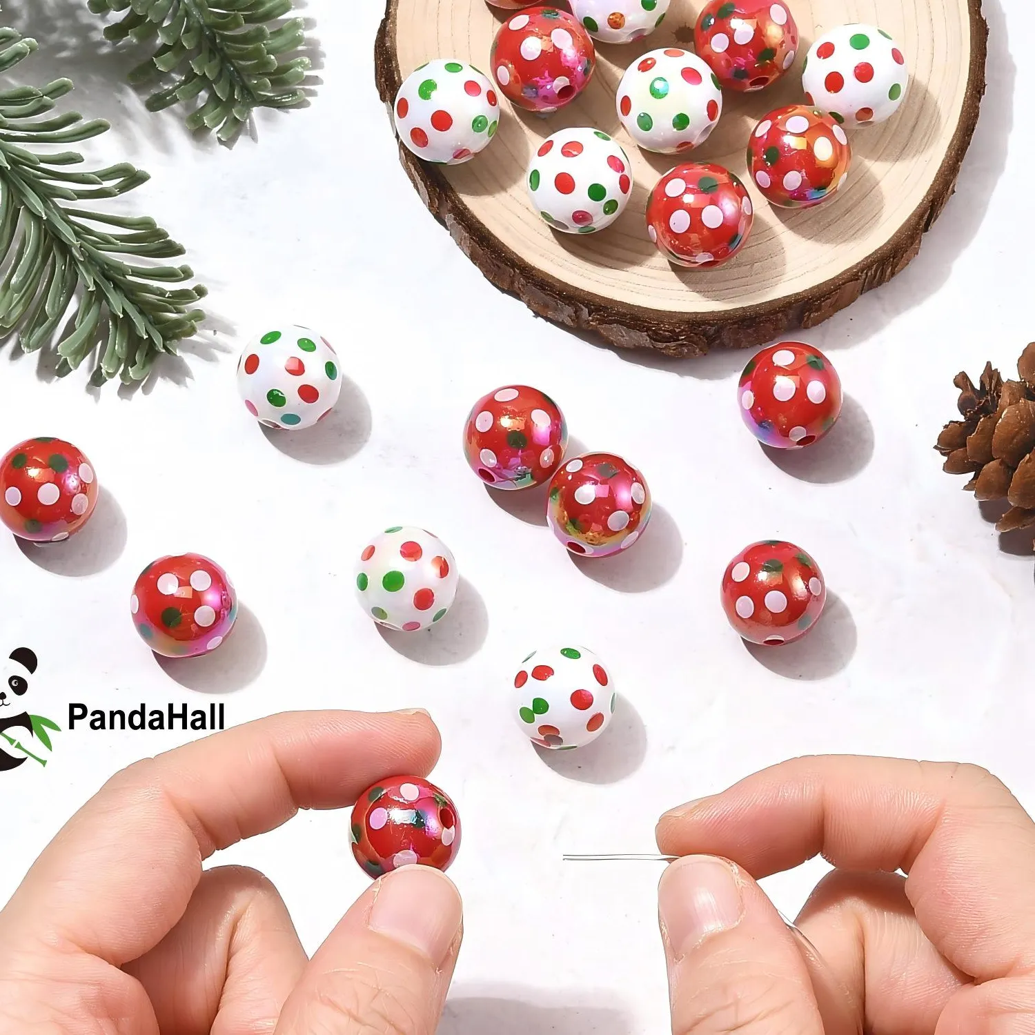 Authentic PandaHall 30Pcs UV Plated Iridescent Acrylic Christmas Beads, Round Polka Dot Multicolor 16mm for DIY Jewelry Making