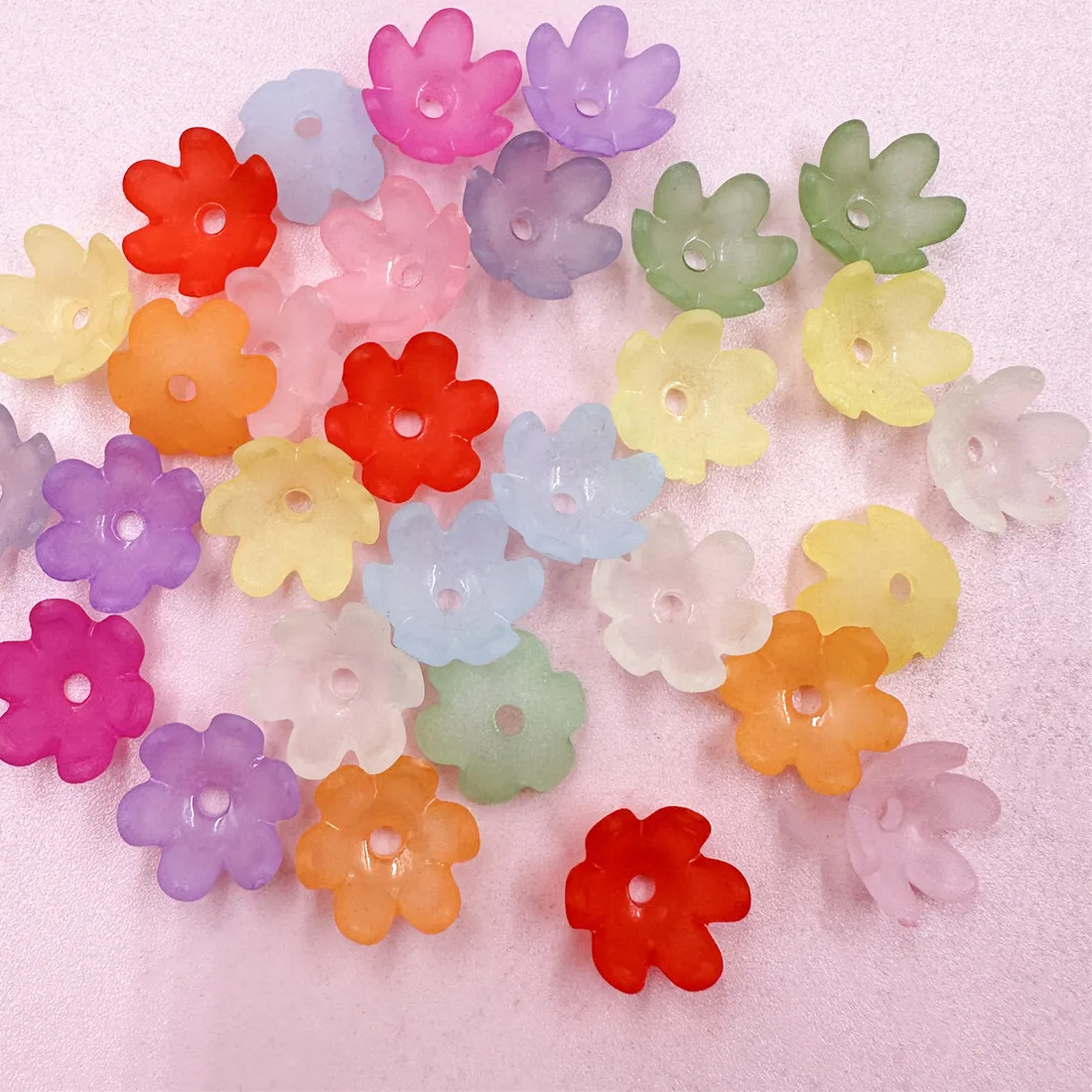Authentic 30Pcs 14mm Acrylic Frosted Flower Loose Beads Earrings Keychain  Bracelet Making DIY For Jewelry Accessories
