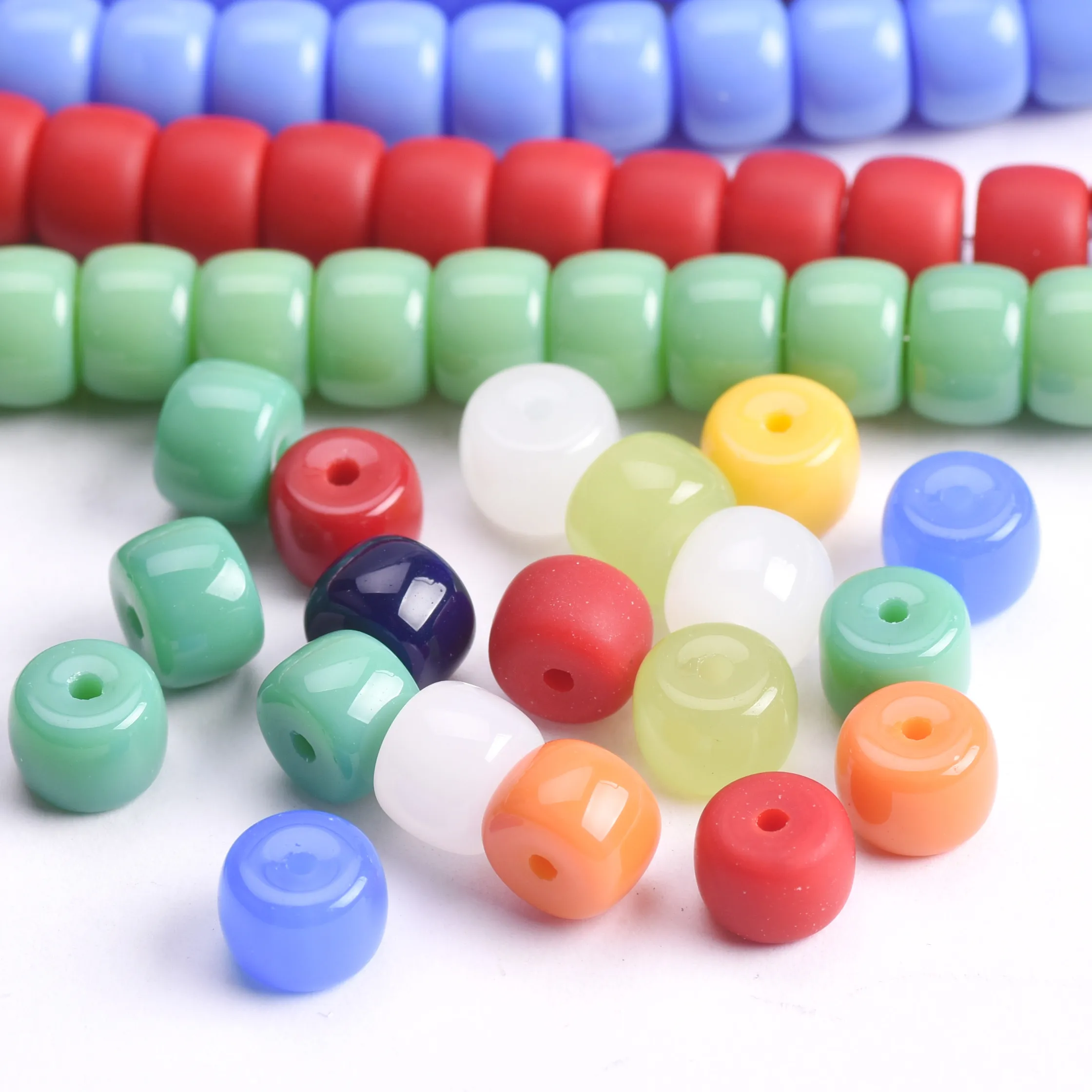 Authentic 30pcs Cylinder 6x8mm Opaque Glass Loose Beads Lot for Jewelry Making DIY Crafts Findings