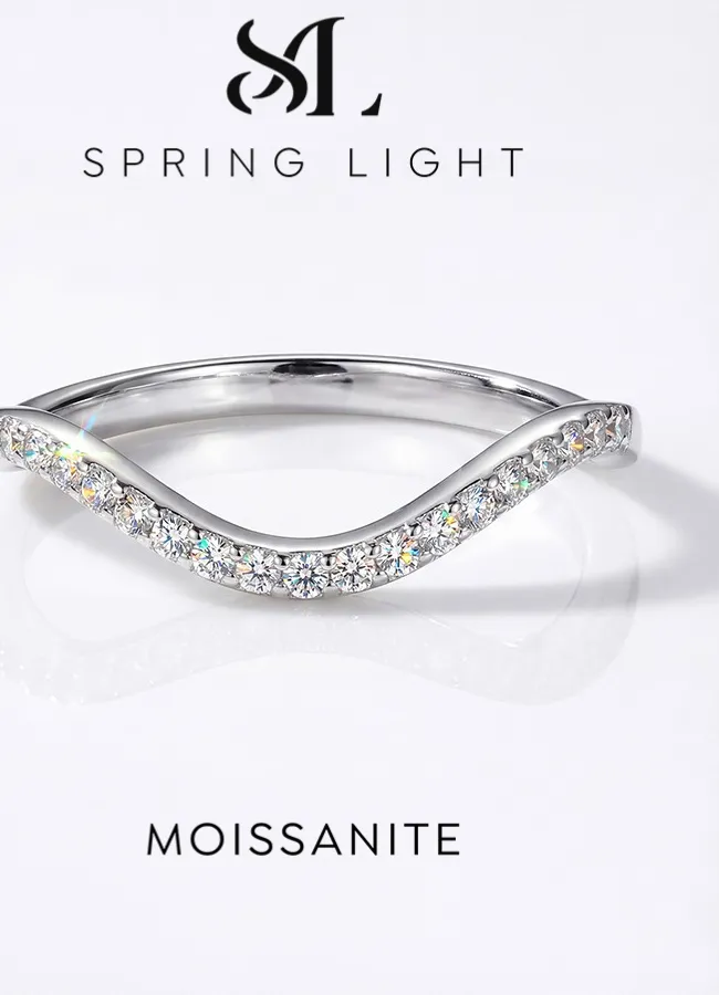 Authentic Simplicity Classic Ripple Moissanite Diamond Ring For Women 925 Sterling Silver Engagement Wedding Luxury High Quality Jewelry