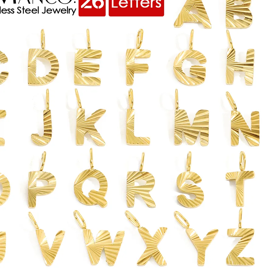 Authentic EManco Stainless Steel Wholesale Flower Alphabet Charms Necklace Pendant Name Ripple Alphabet