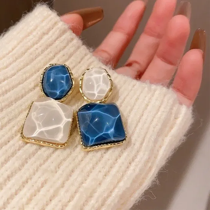 Authentic Echoes of the Ocean: Blue Water Ripple Earrings